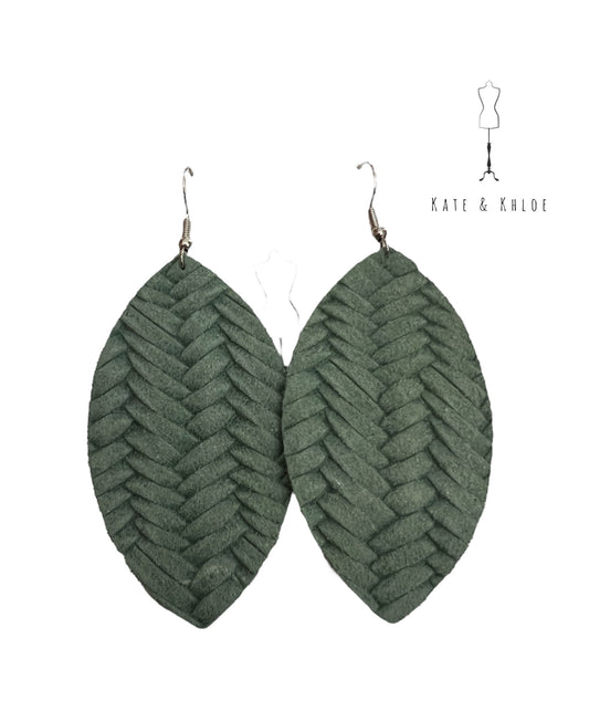 Sage Teardrop Earrings Woven Design