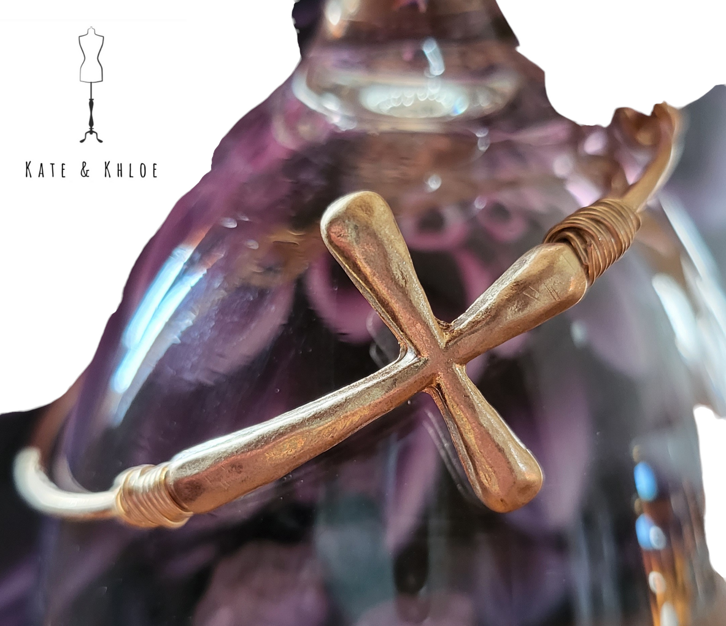 Hammered Cross and Wire Bracelet Rose Gold cross