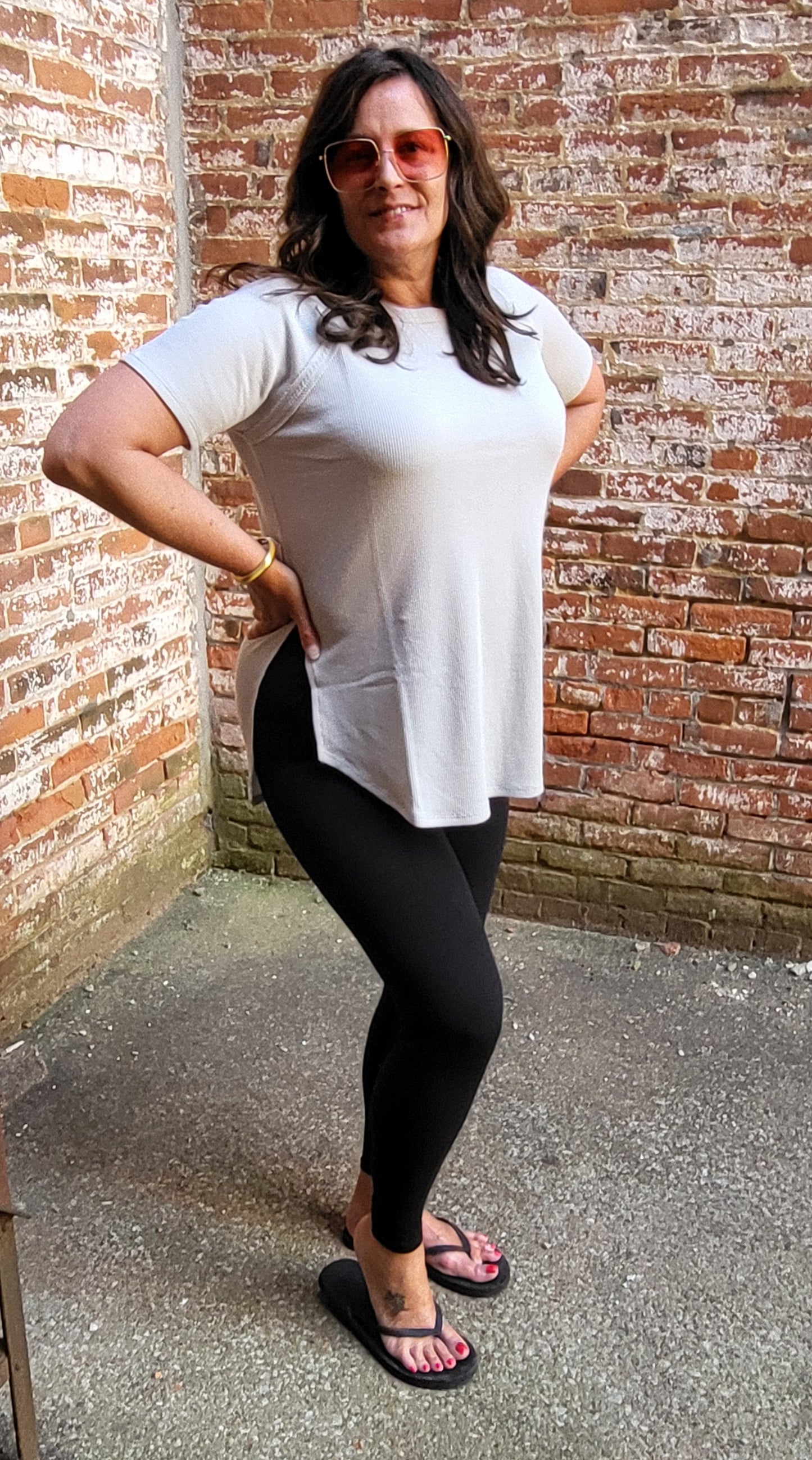 Couldn't Be Better Waffle knit top -Cement Grey Color