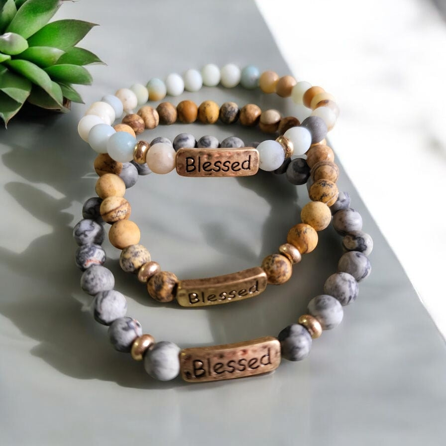 Hammered Gold Bar Blessed Stretch Bracelet