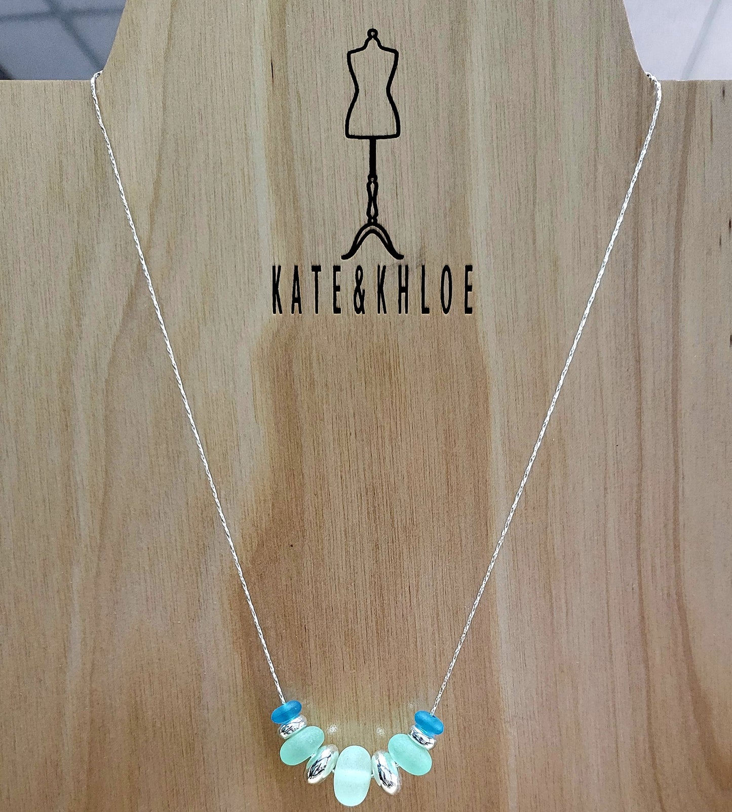 Beach Glass Silver Chain Necklace ~ Teals