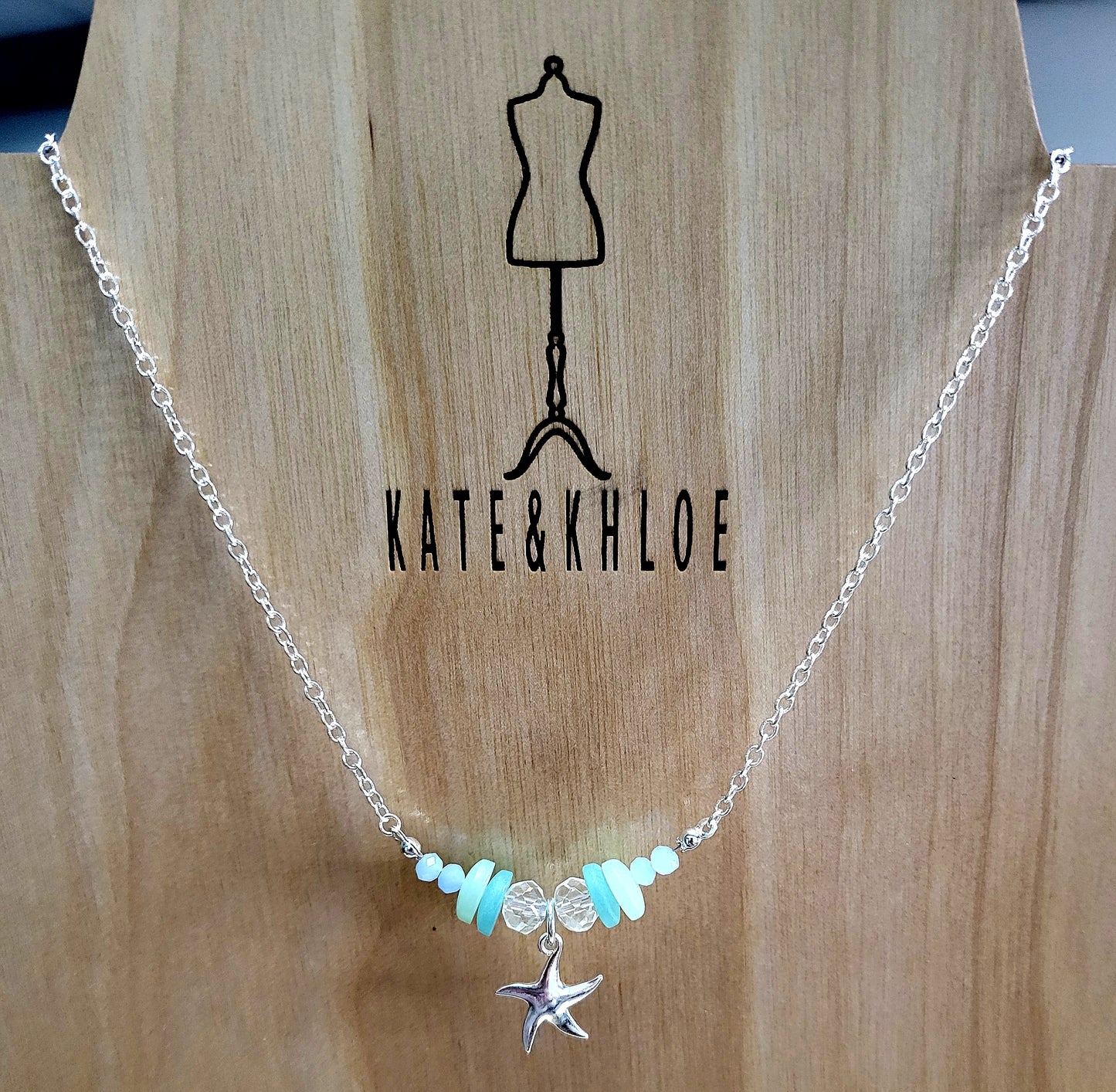 Beach Glass Silver Chain Necklace ~ Star Charm