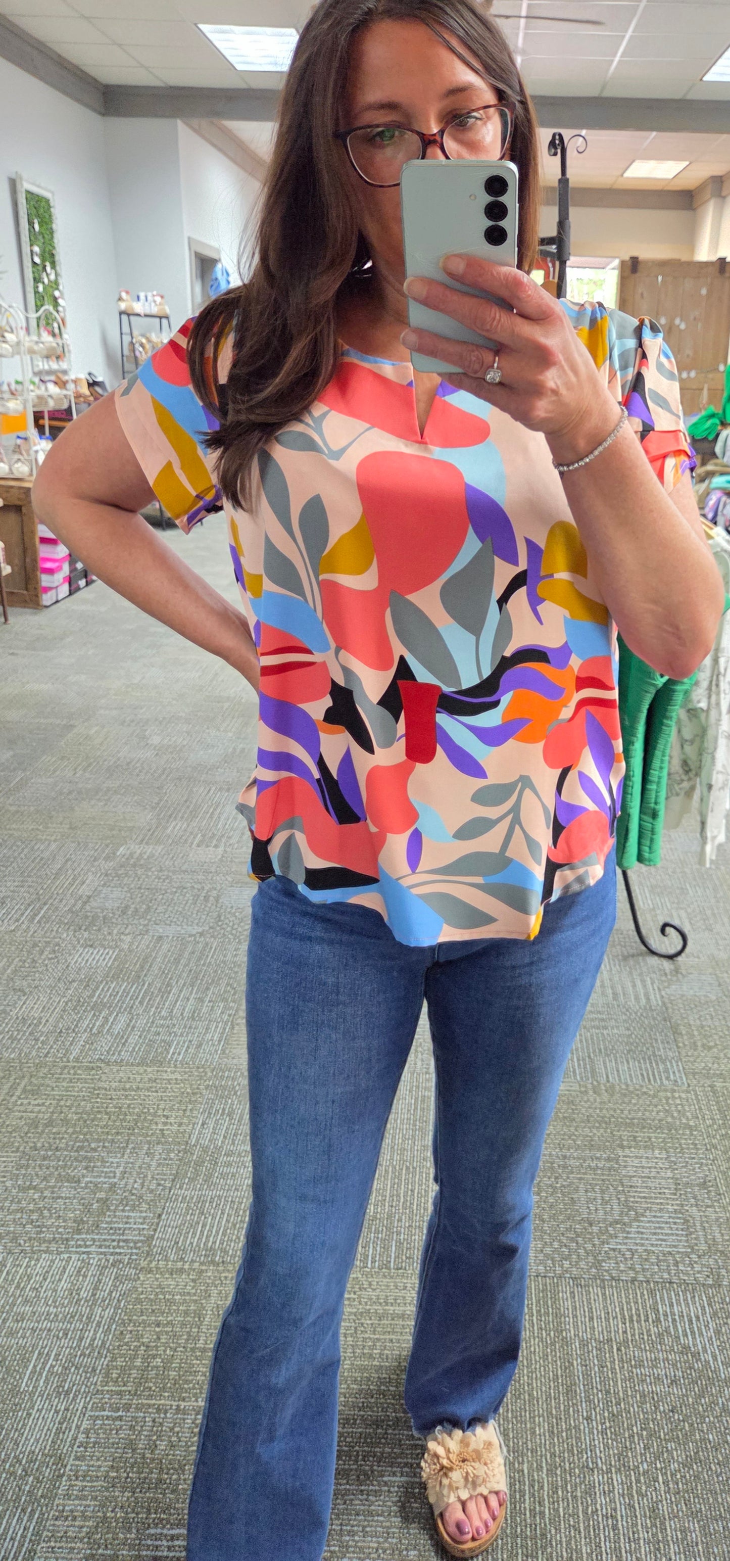 Just Peachy Abstract Print Top