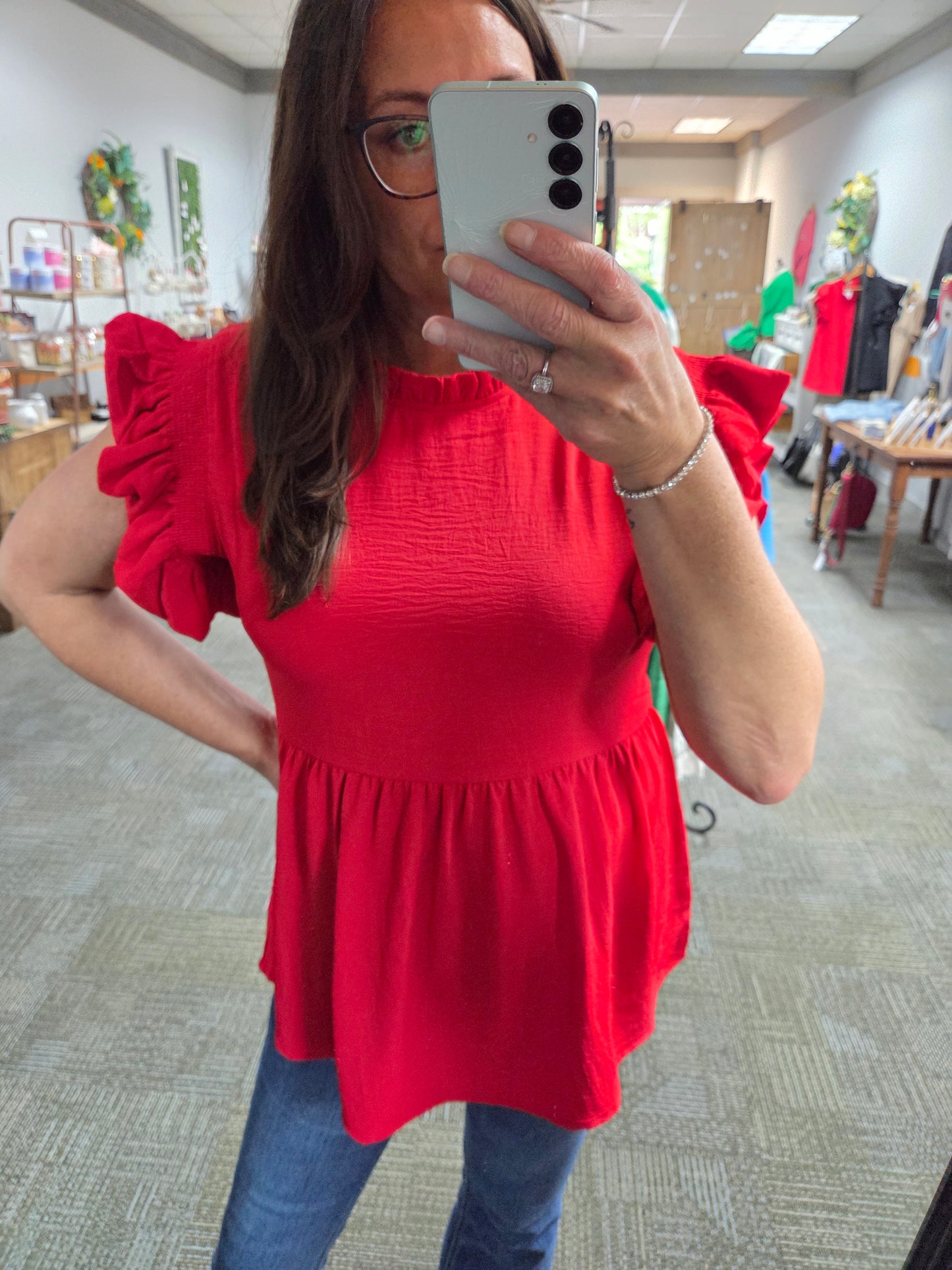 Red Hot Ruffle Sleeve Top