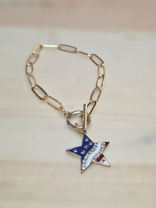 Stars & Stripes Gold Toggle Closure Bracelet