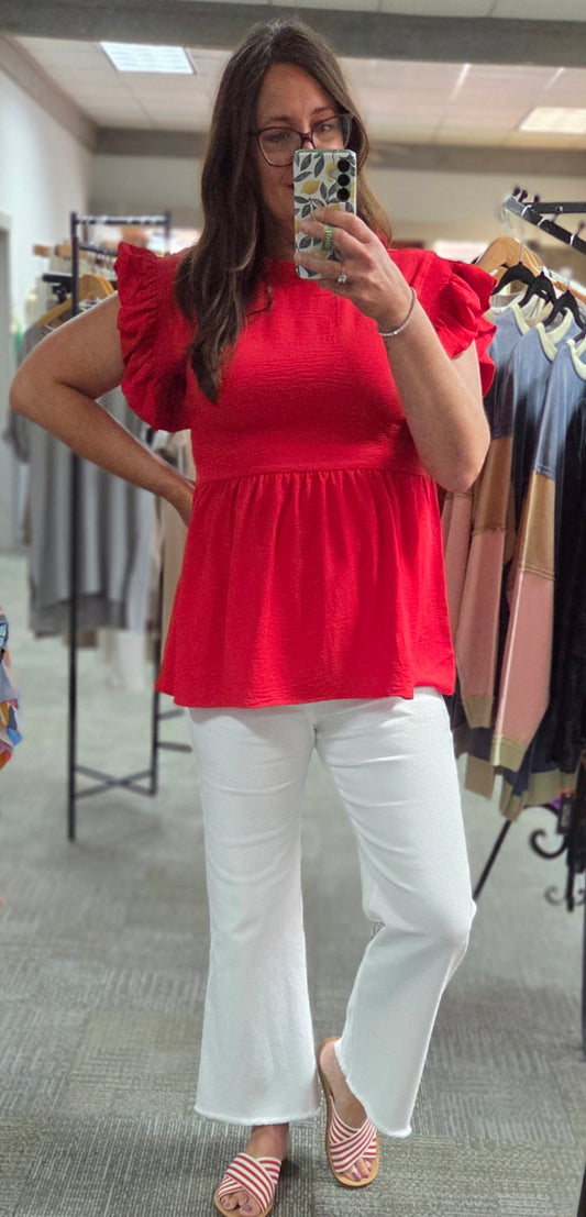 Red Hot Ruffle Sleeve Top