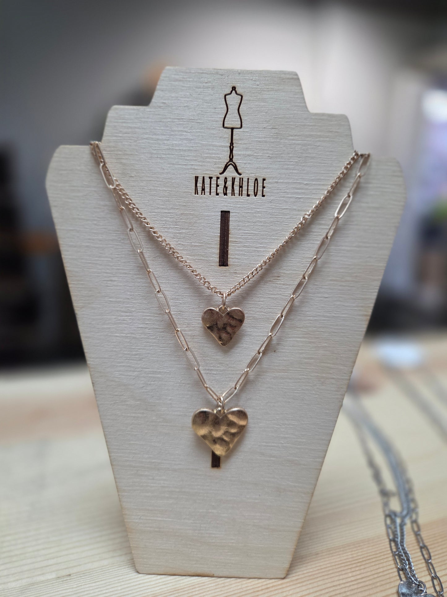 Double Layer Heart Charm Necklace Gold