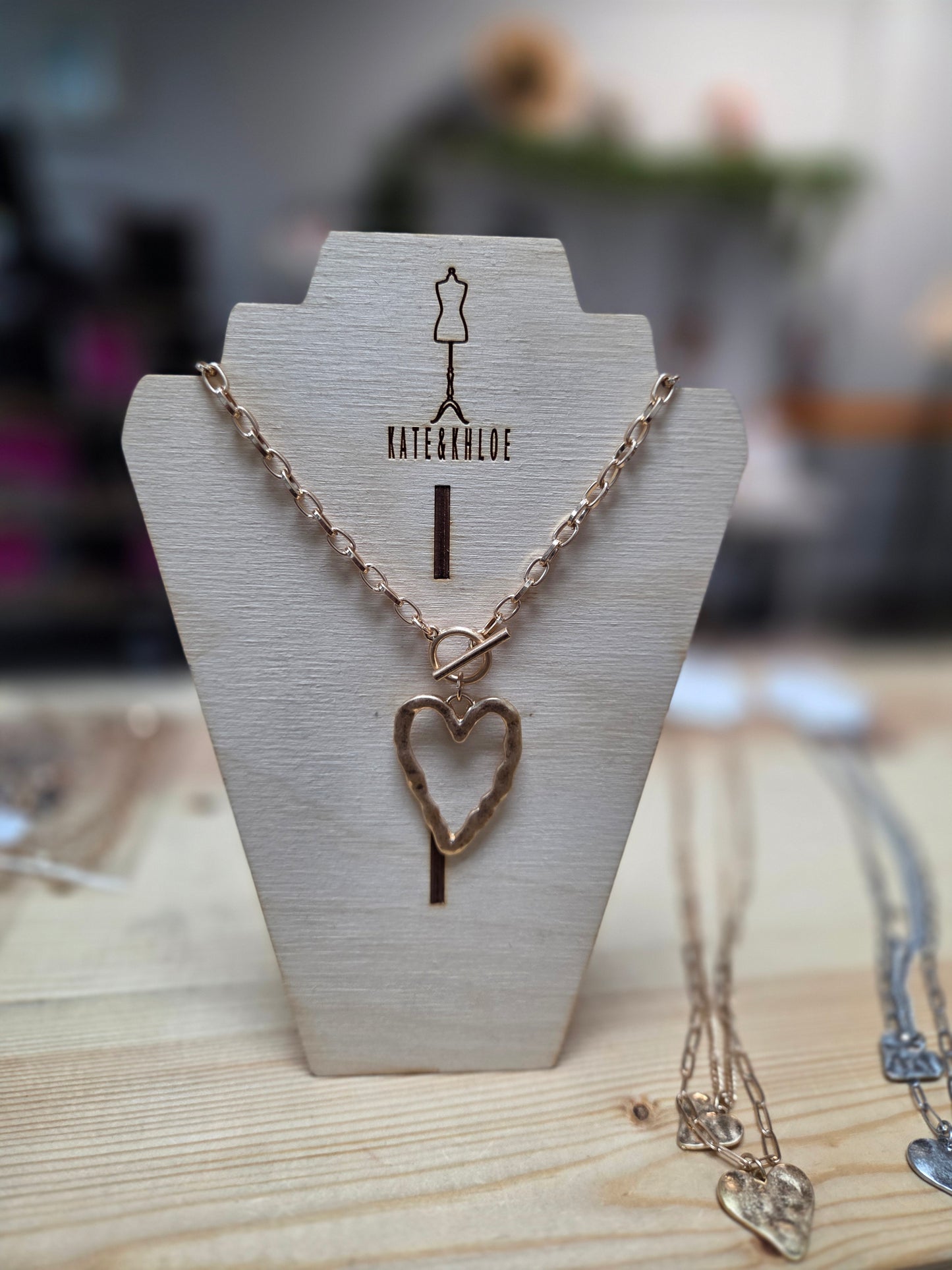 Hammered Heart Gold Necklace - Toggle Closure