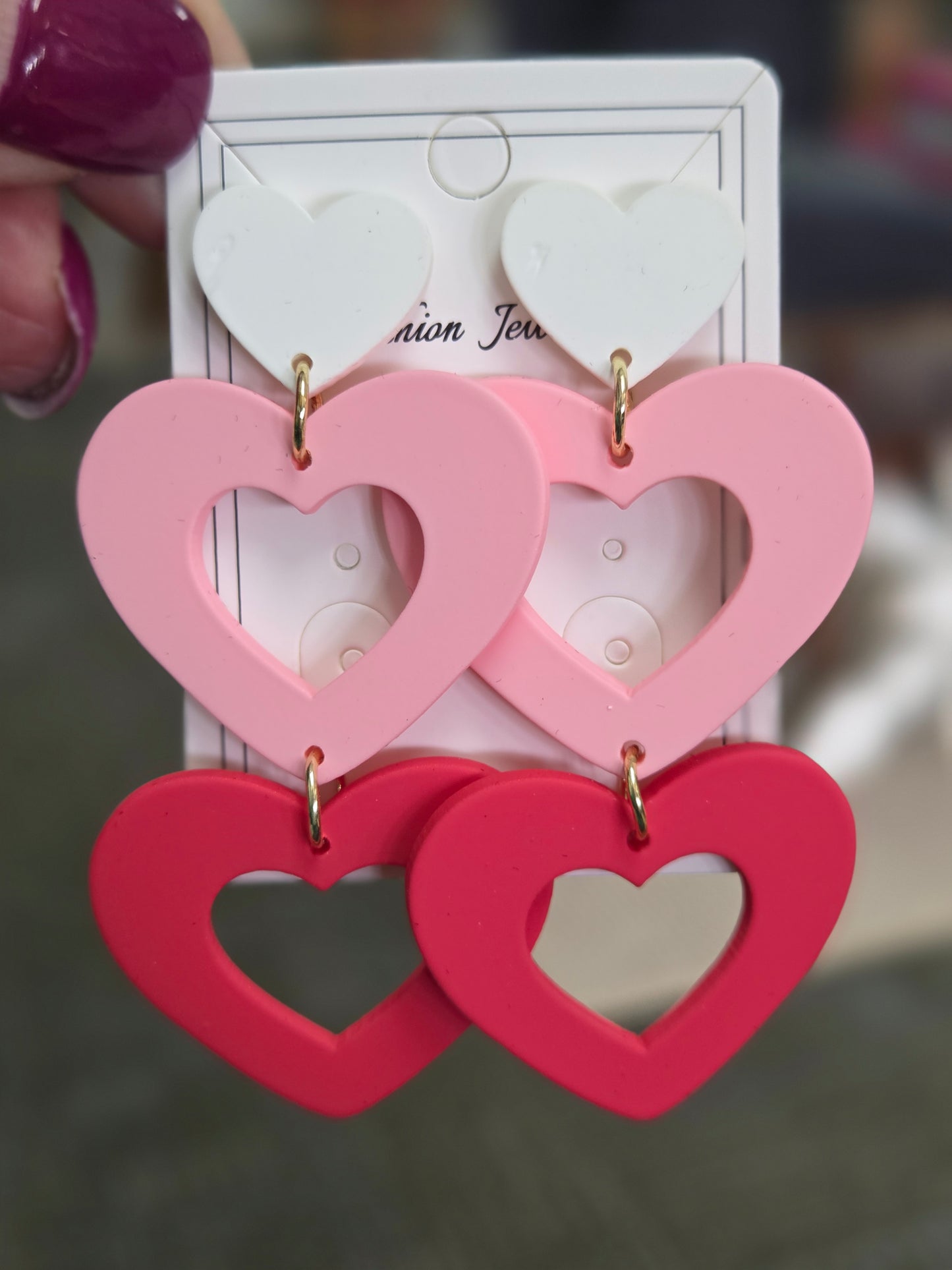 Cut Out Heart Trio Dangle Earrings