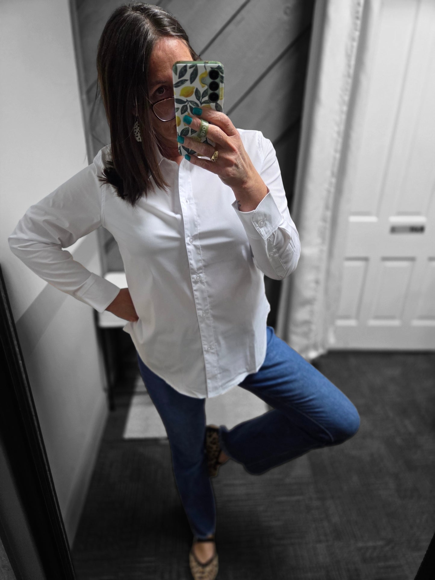 Classic White Oxford Button Front Top