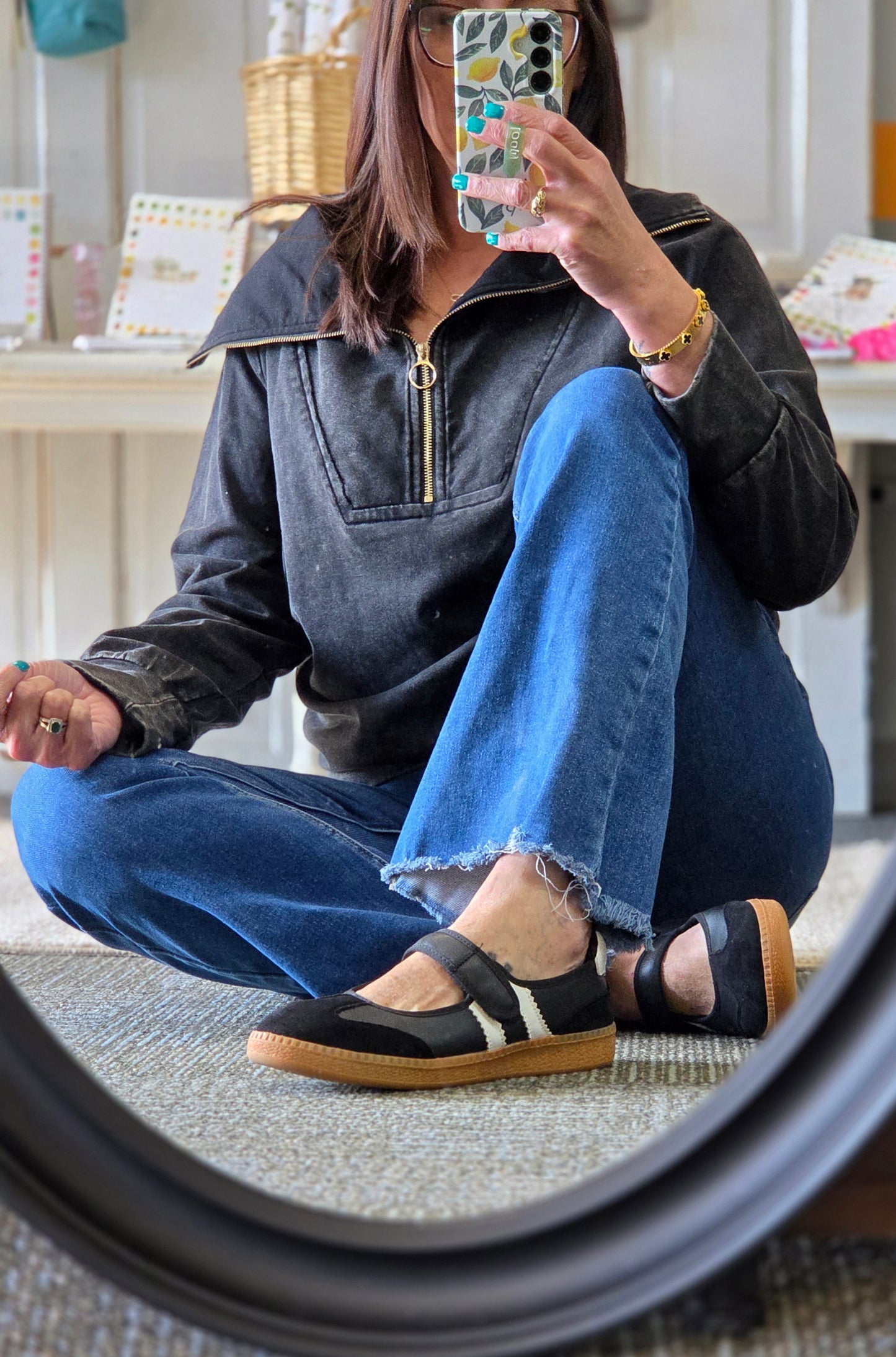 Mineral Wash Half Zip Pullover Top