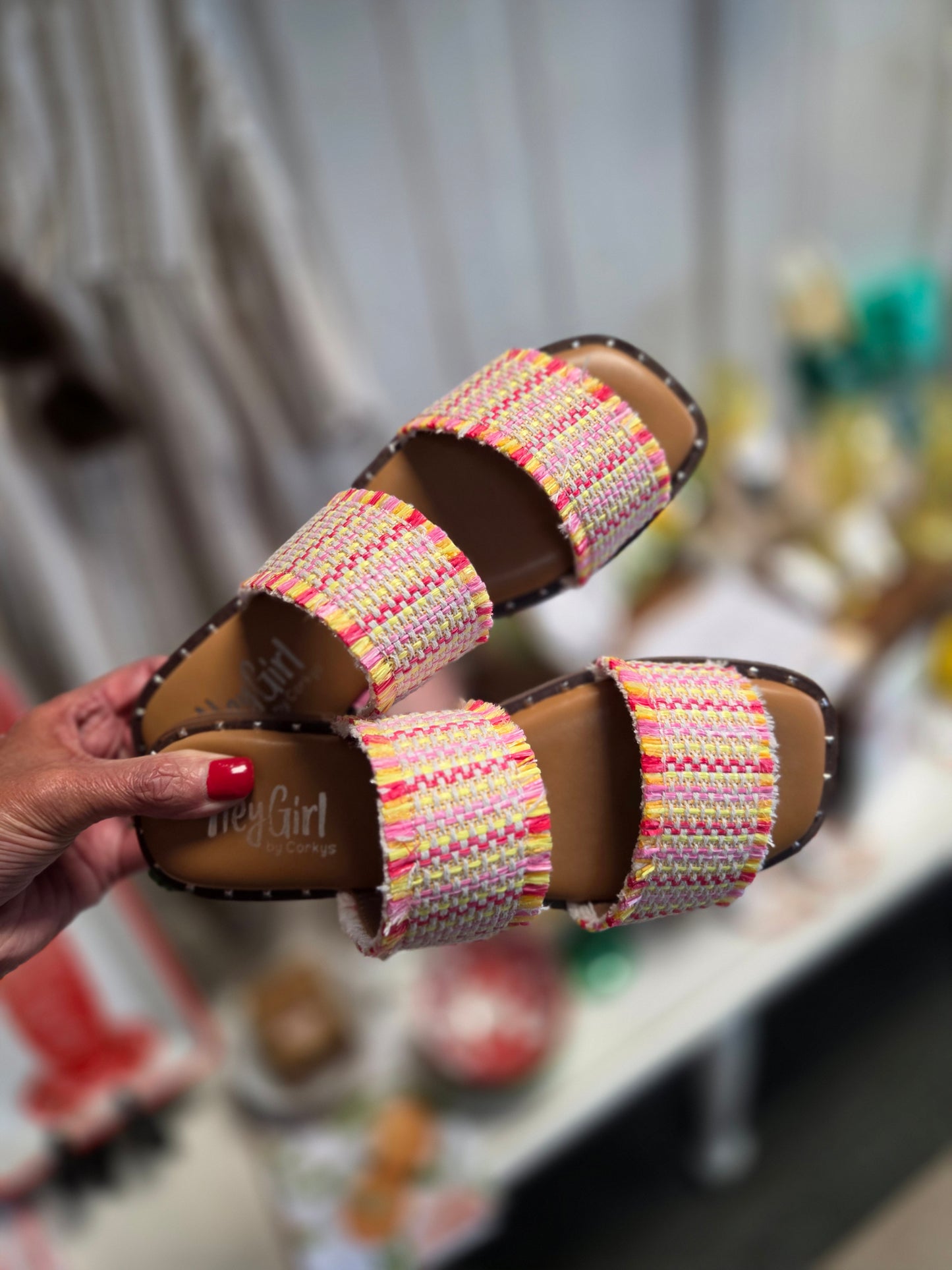 Corkys Afrayed of What Sandal Pink Combo