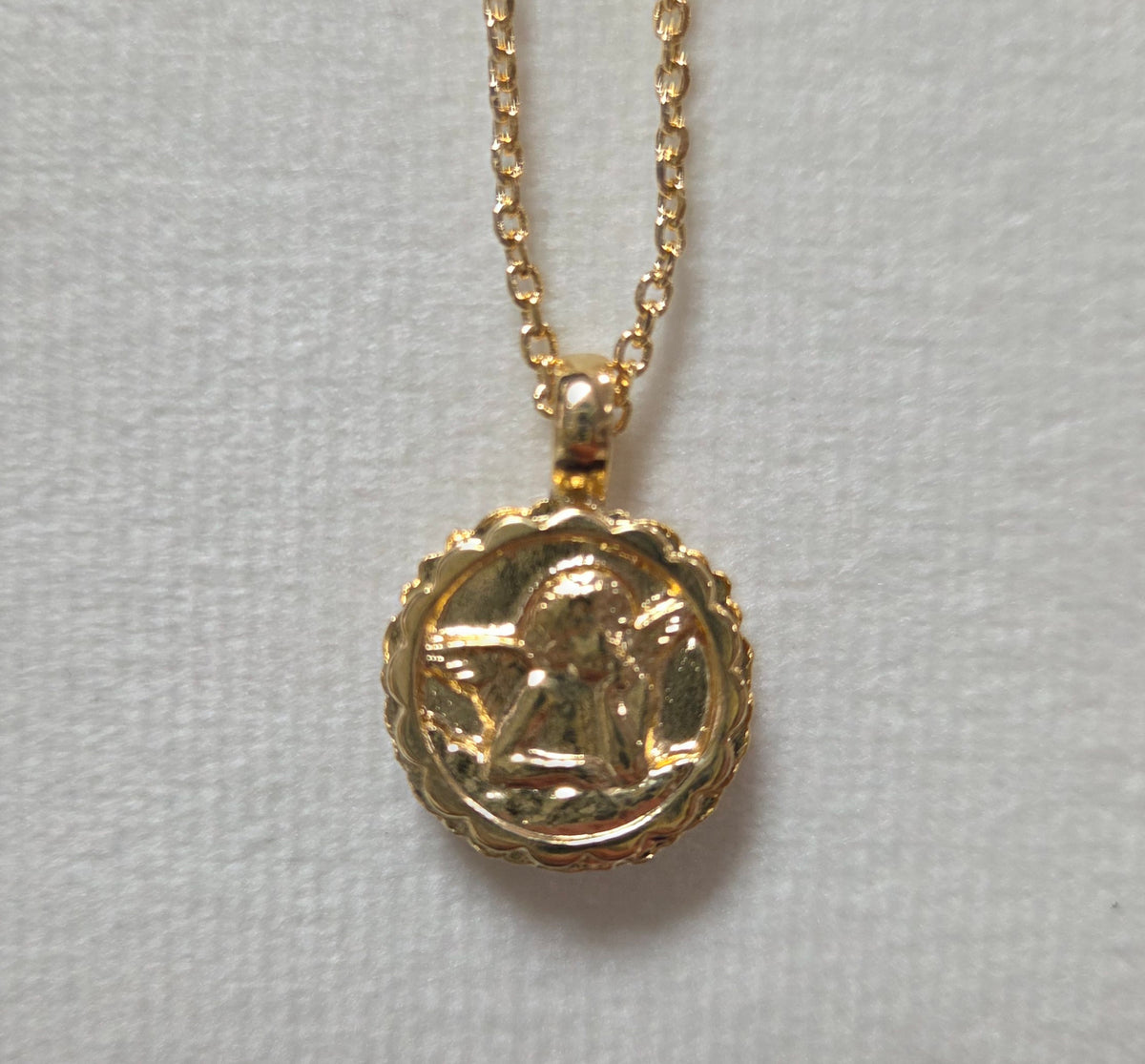 Mariana Guardian Angel Pendent Lavender Fields and Gold Necklace