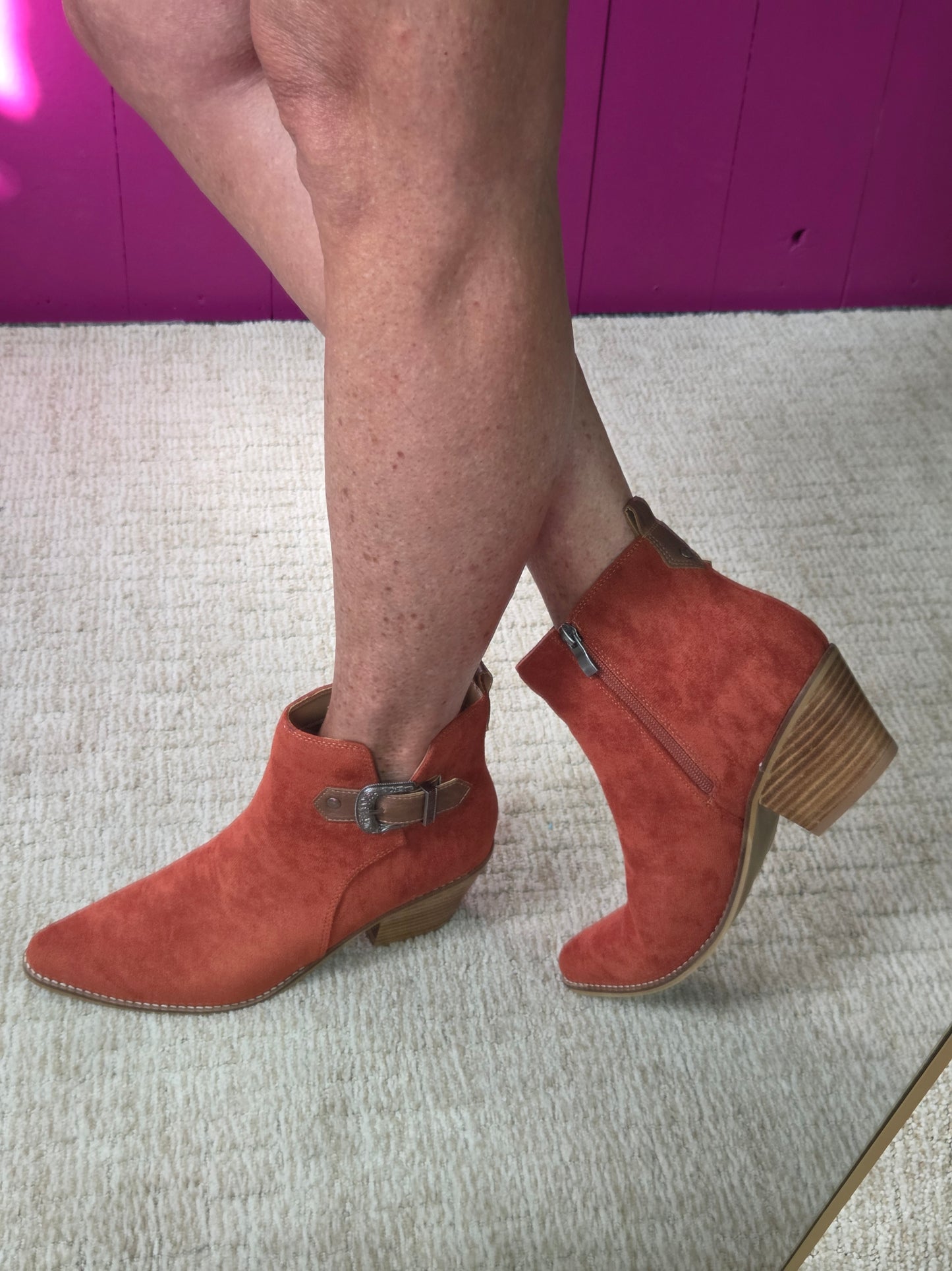 Corkys Ladies Rust Faux Suede On The Lookout Round Toe Ankle Boots