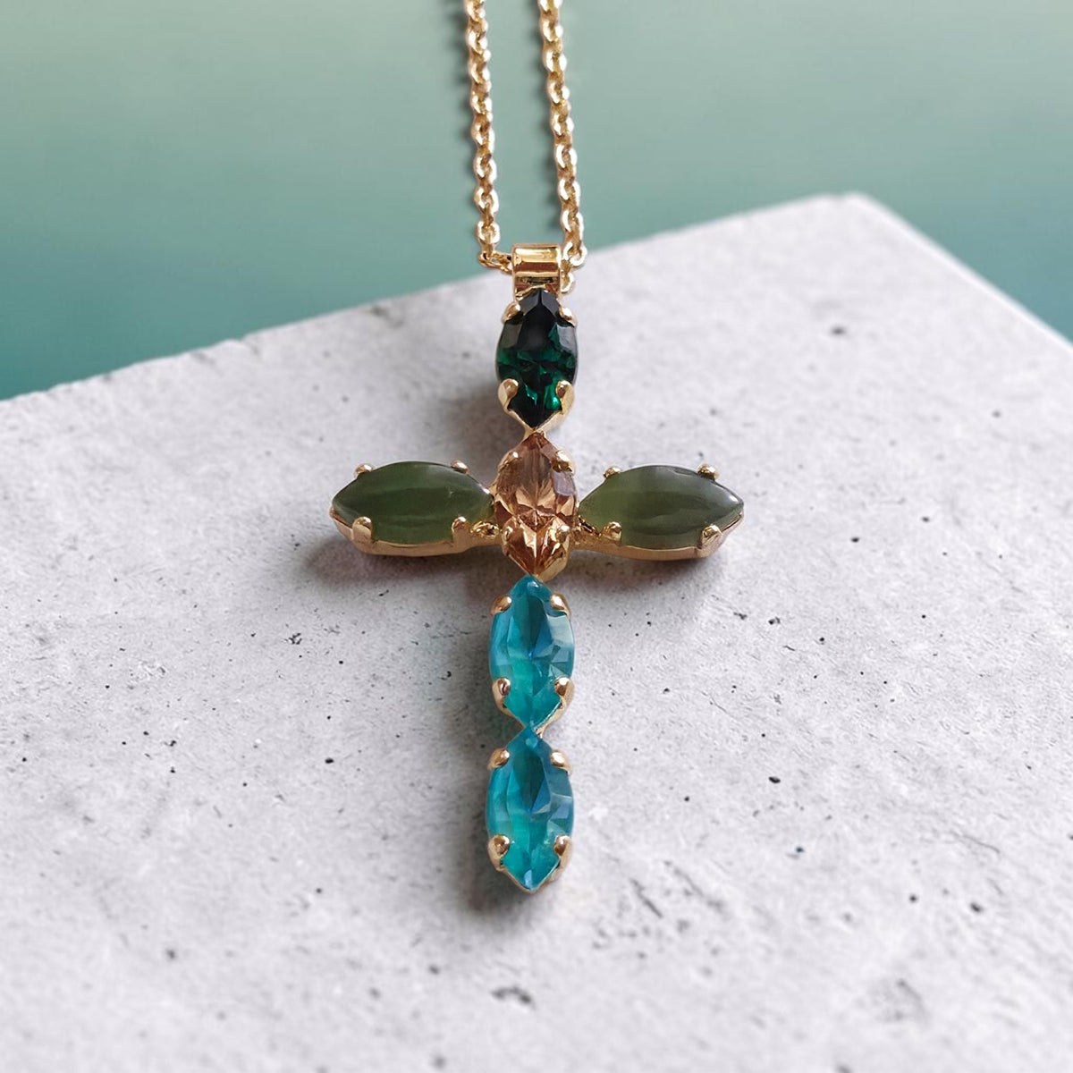 Mariana Marquise Cross Pendant Necklace -Green Room