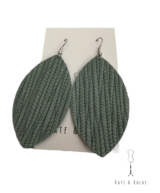 Sage Teardrop Suede Earrings Textured Design