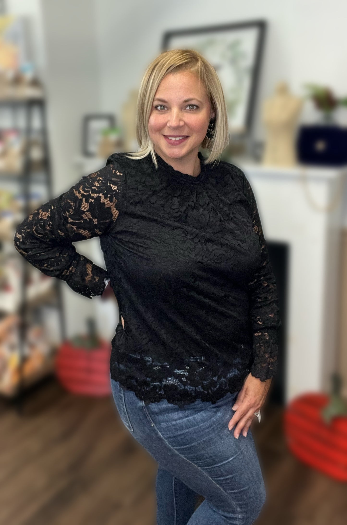 Elegance Lace Lined Peasant Top