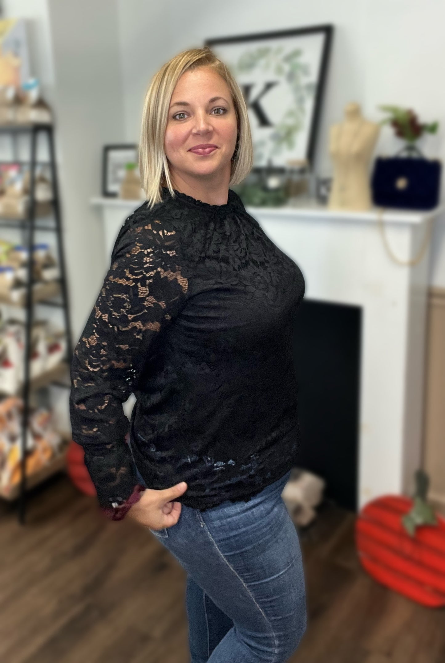 Elegance Lace Lined Peasant Top
