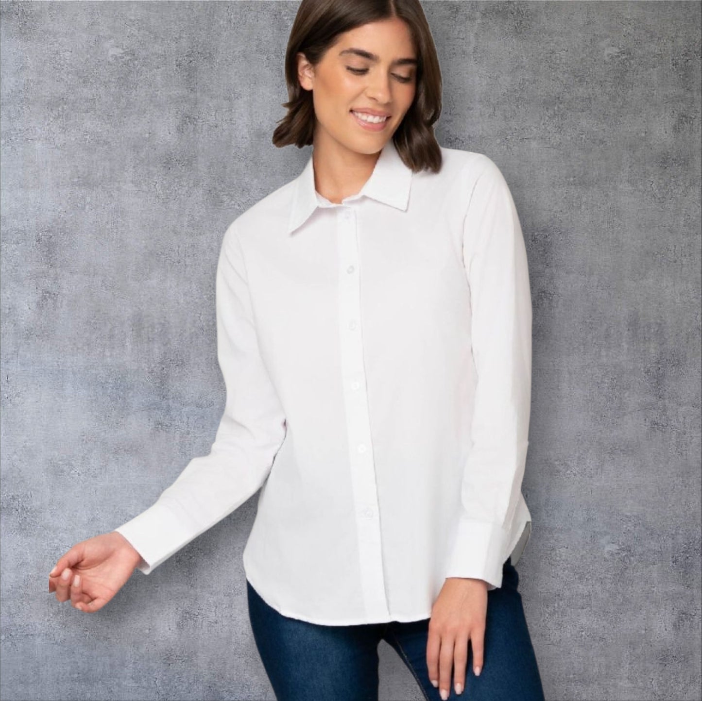 Classic White Oxford Button Front Top