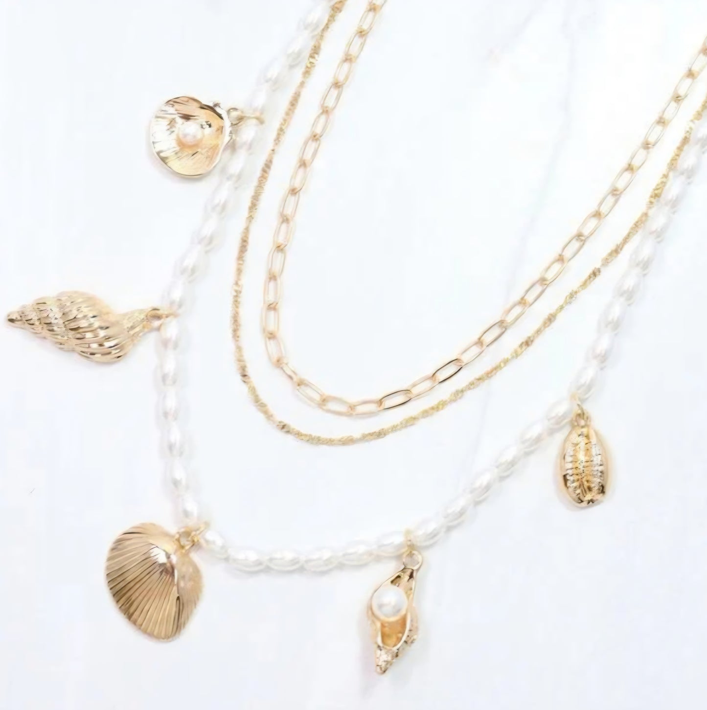 Calm Seas Pearl and Shell Charm Necklace