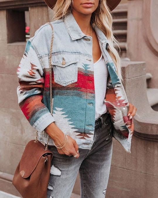 Aztec Print Denim Jacket