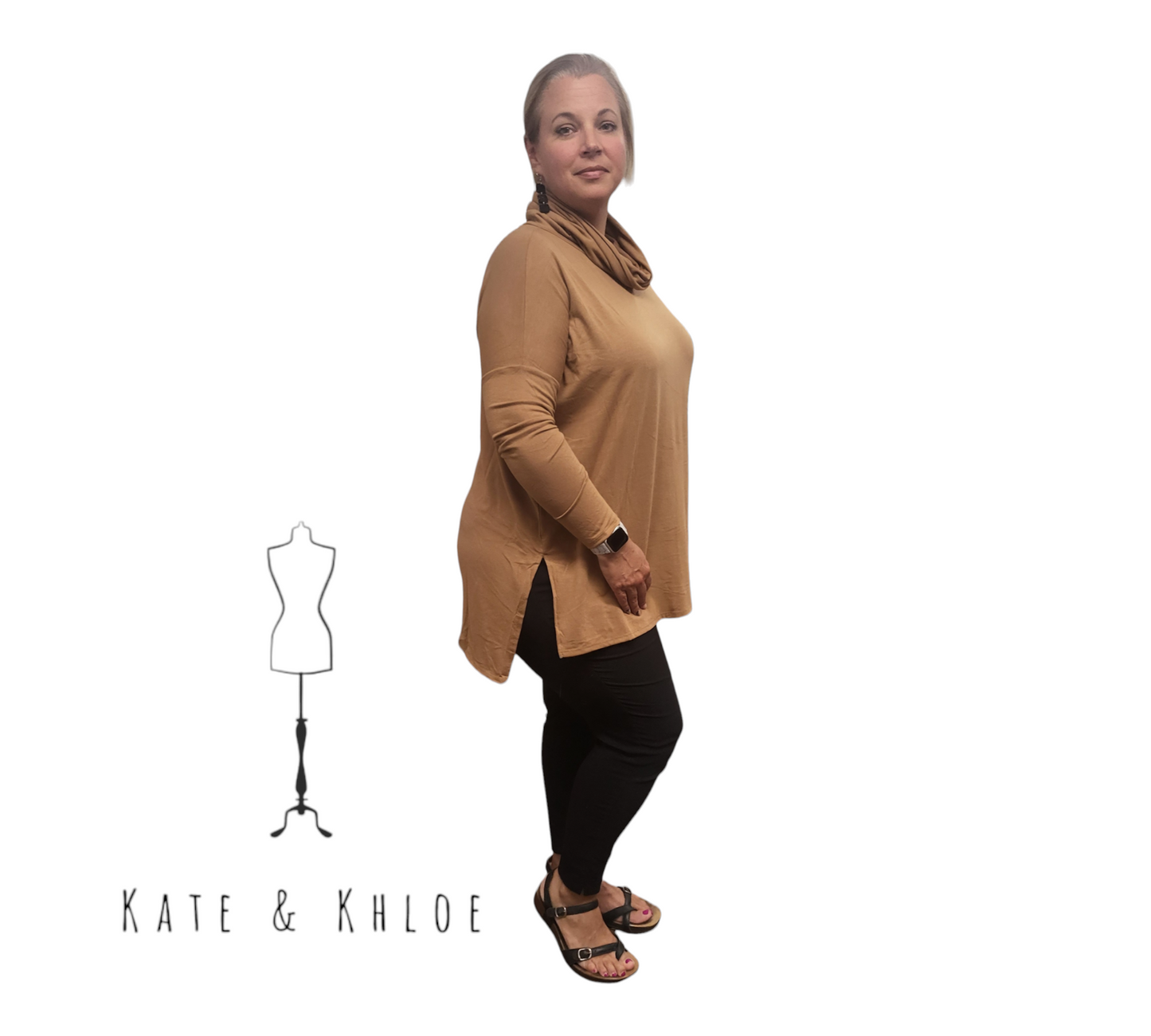 Cozy Chic Cowl Neck Top in DeepCamel