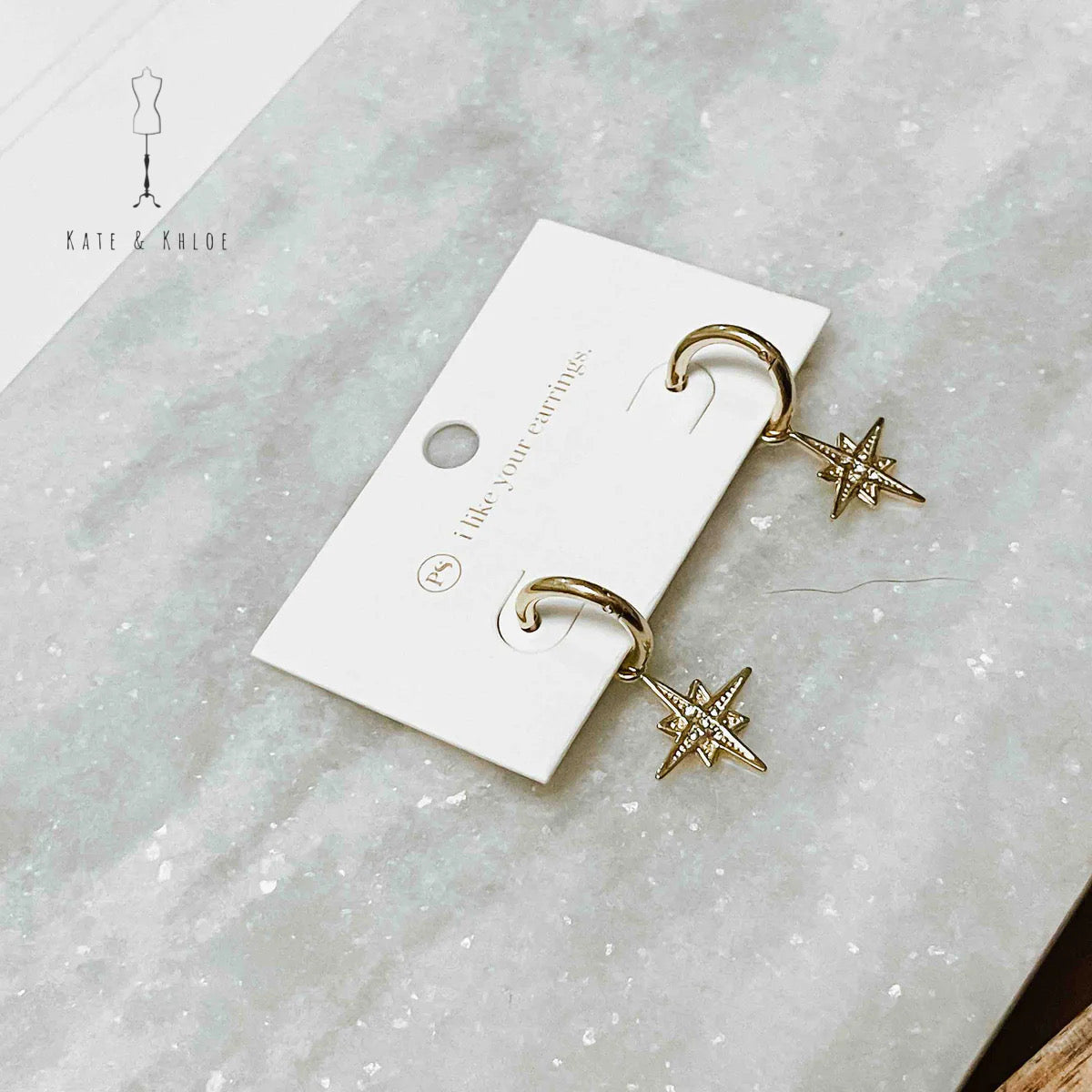 NORTH STAR DANGLE HOOP EARRINGS *WATERPROOF*