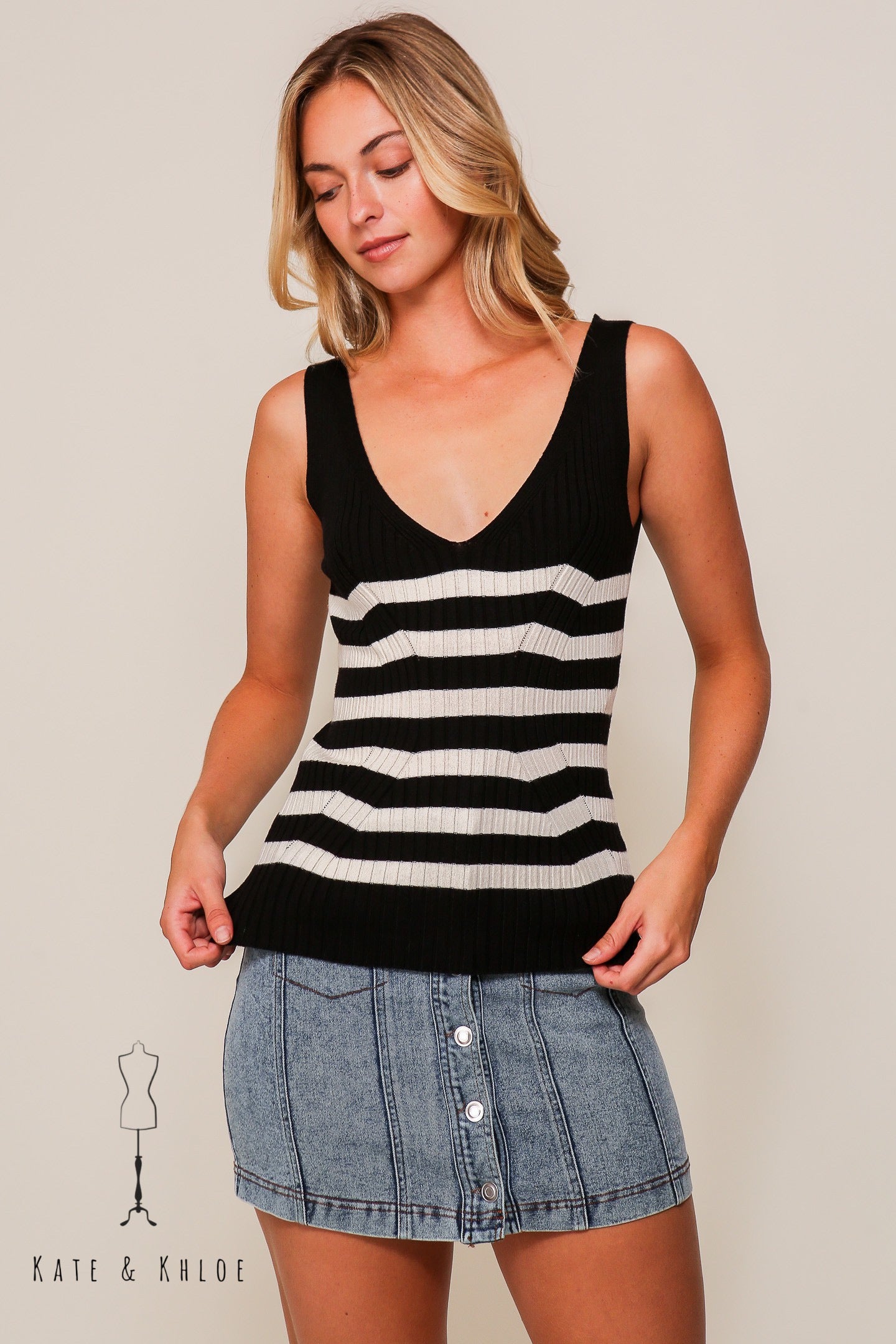 Striped Rib Knit Sweater Tank