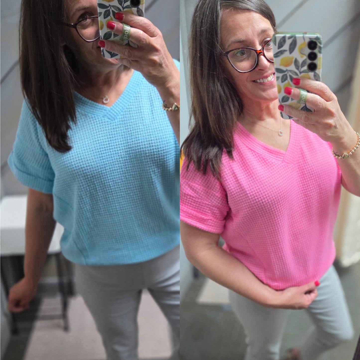 Stroll into Summer Waffle Knit Top in Pink