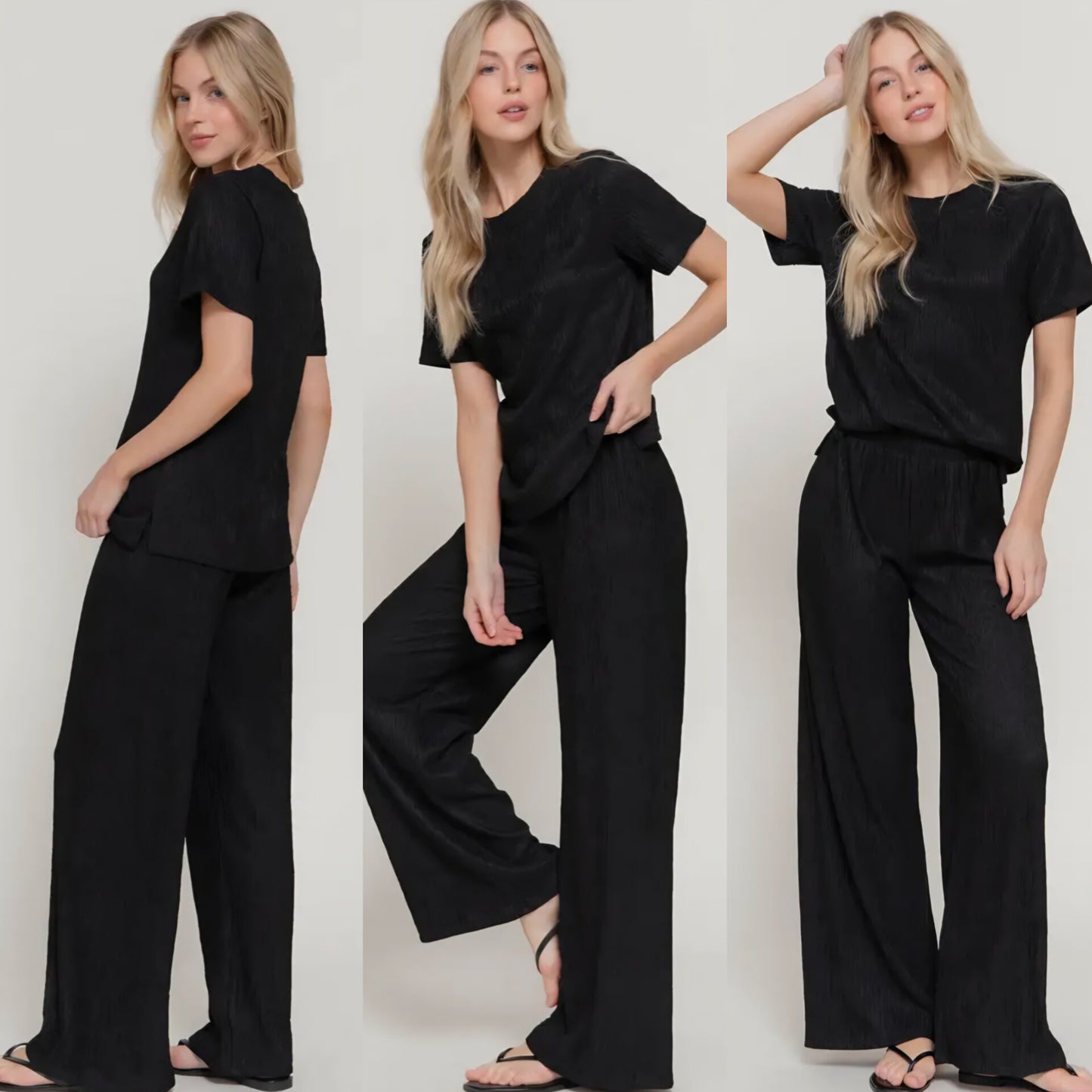 On the Go short Sleeve Top and Wide Leg Pant Set