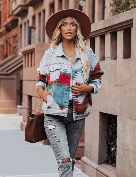 Aztec Print Denim Jacket