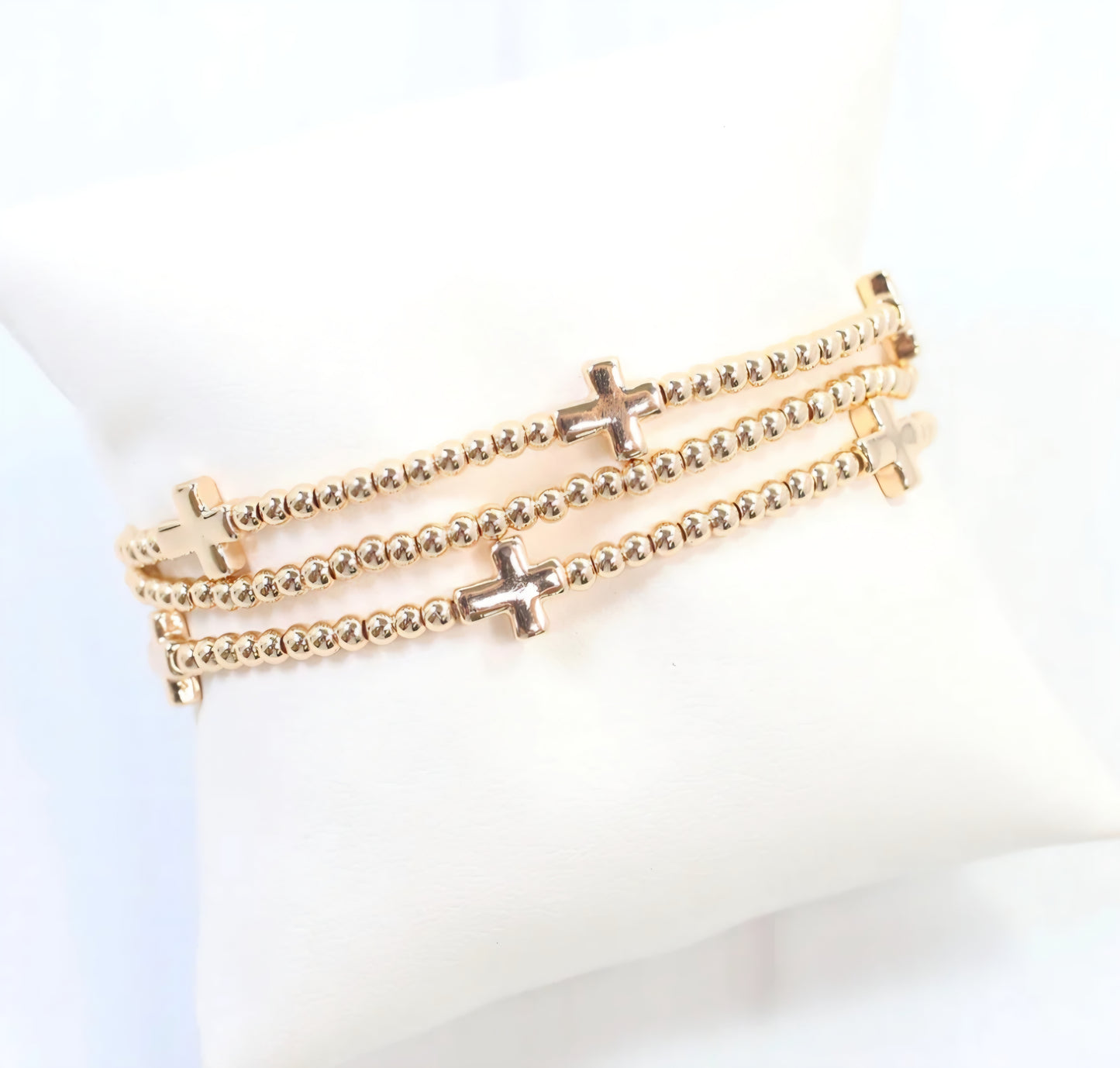 Kendall Beaded Cross Stretch Bracelet Set Gold