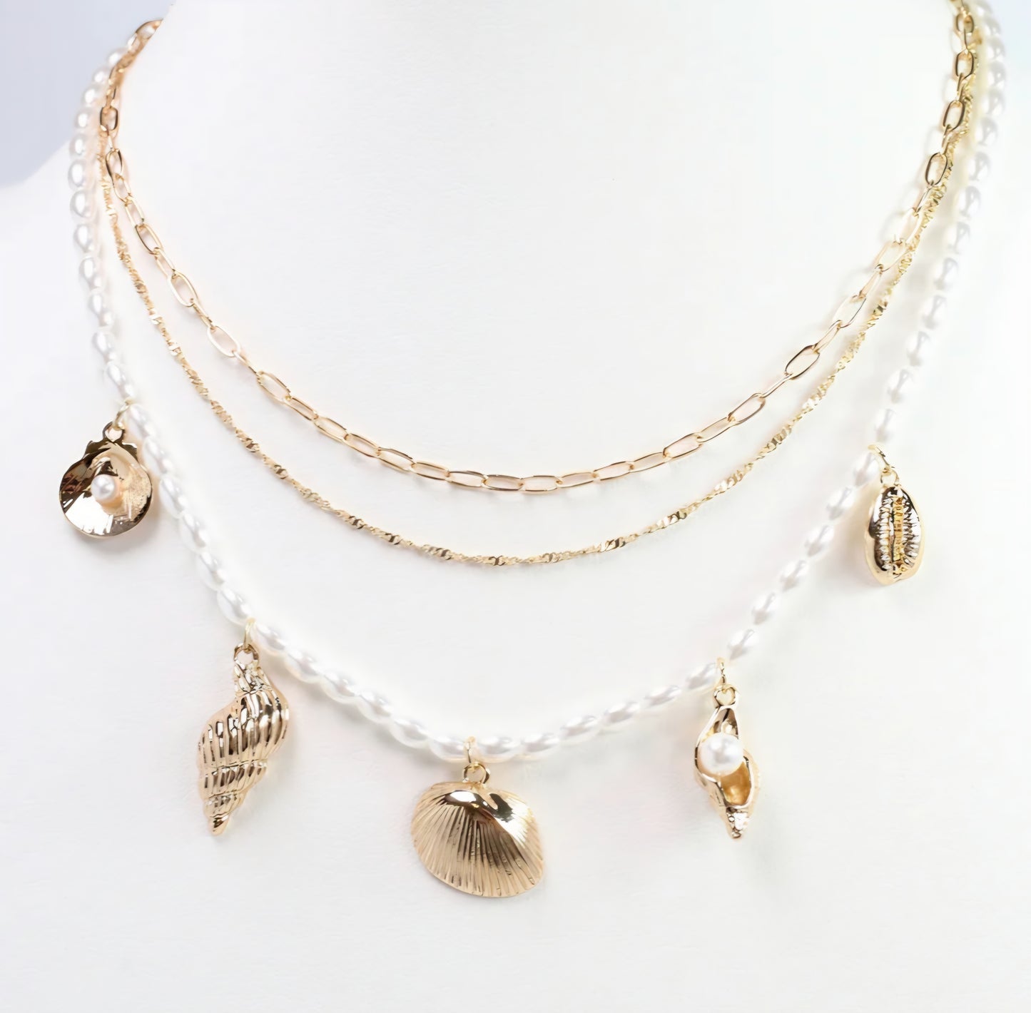 Calm Seas Pearl and Shell Charm Necklace