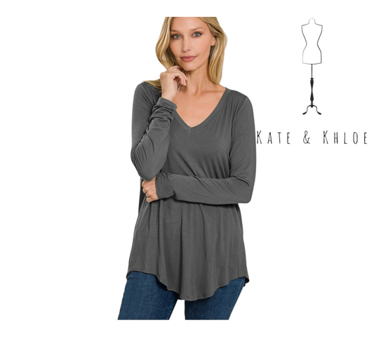 Classic Charm - Long Sleeve Top Grey