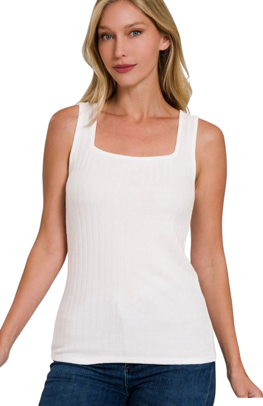 Ribbed Bliss Knit White Tank