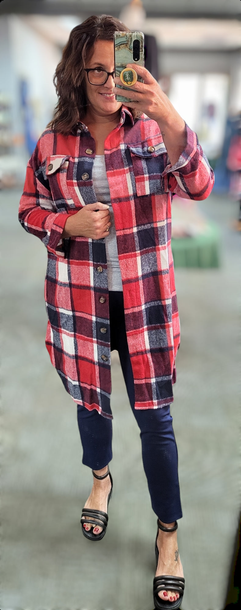 Cedar Grove Plaid Long Shacket - Red Tone