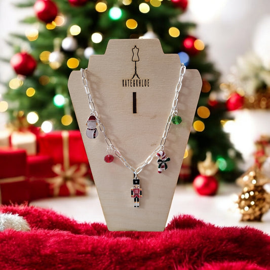 Nutcracker & Snowman Charm Necklace ~ Silver