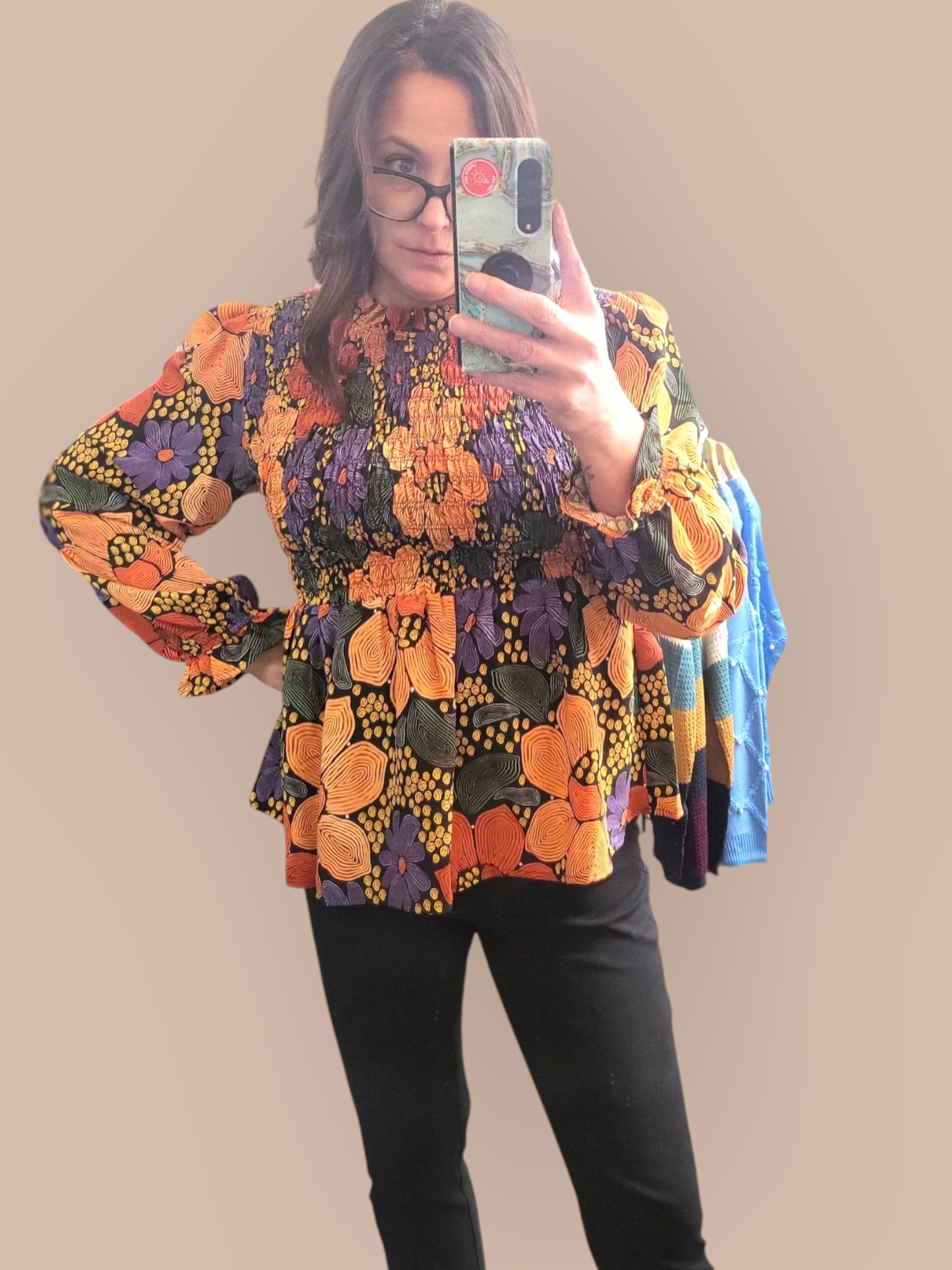 Mood Lifter Smocked Top ~Black & Multicolor