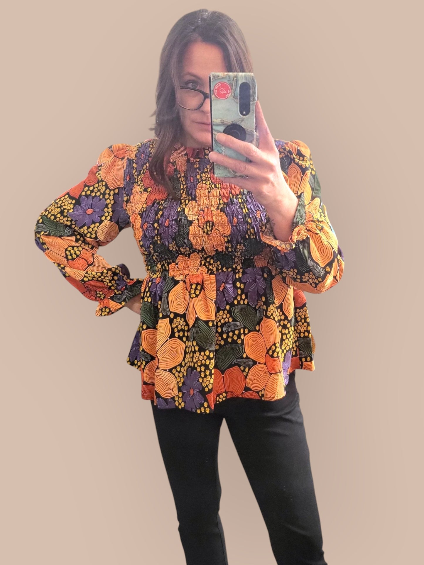 Mood Lifter Smocked Top ~Black & Multicolor