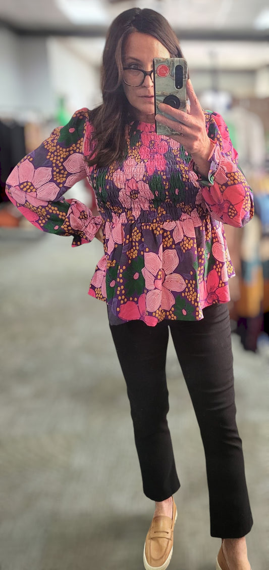 Mood Lifter Smocked Top ~Pink & Multicolor