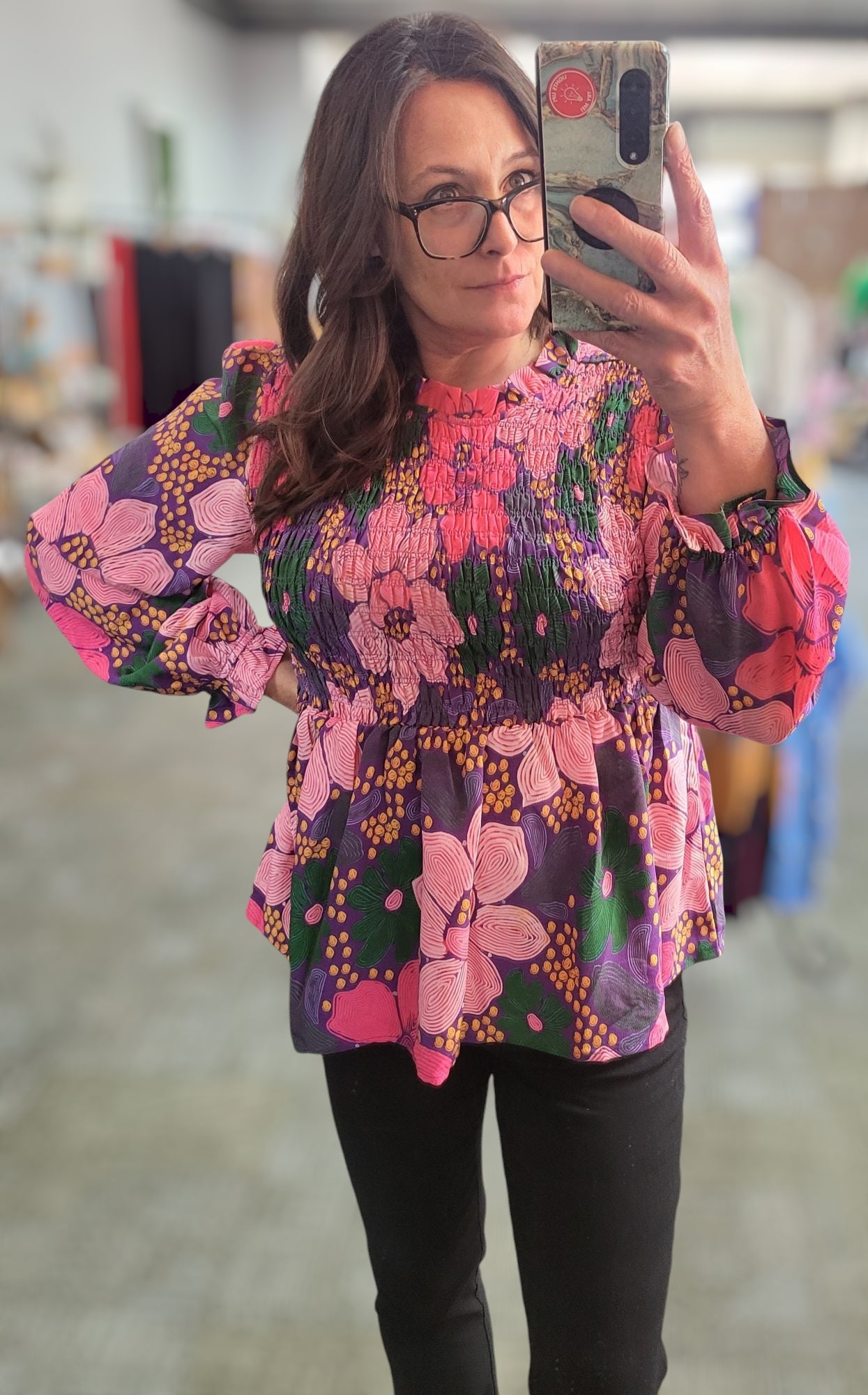Mood Lifter Smocked Top ~Pink & Multicolor