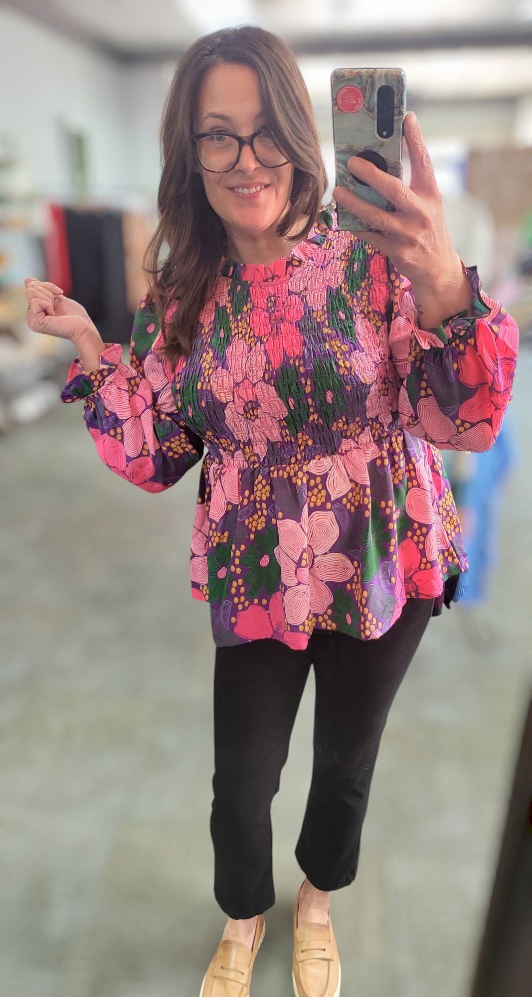 Mood Lifter Smocked Top ~Pink & Multicolor