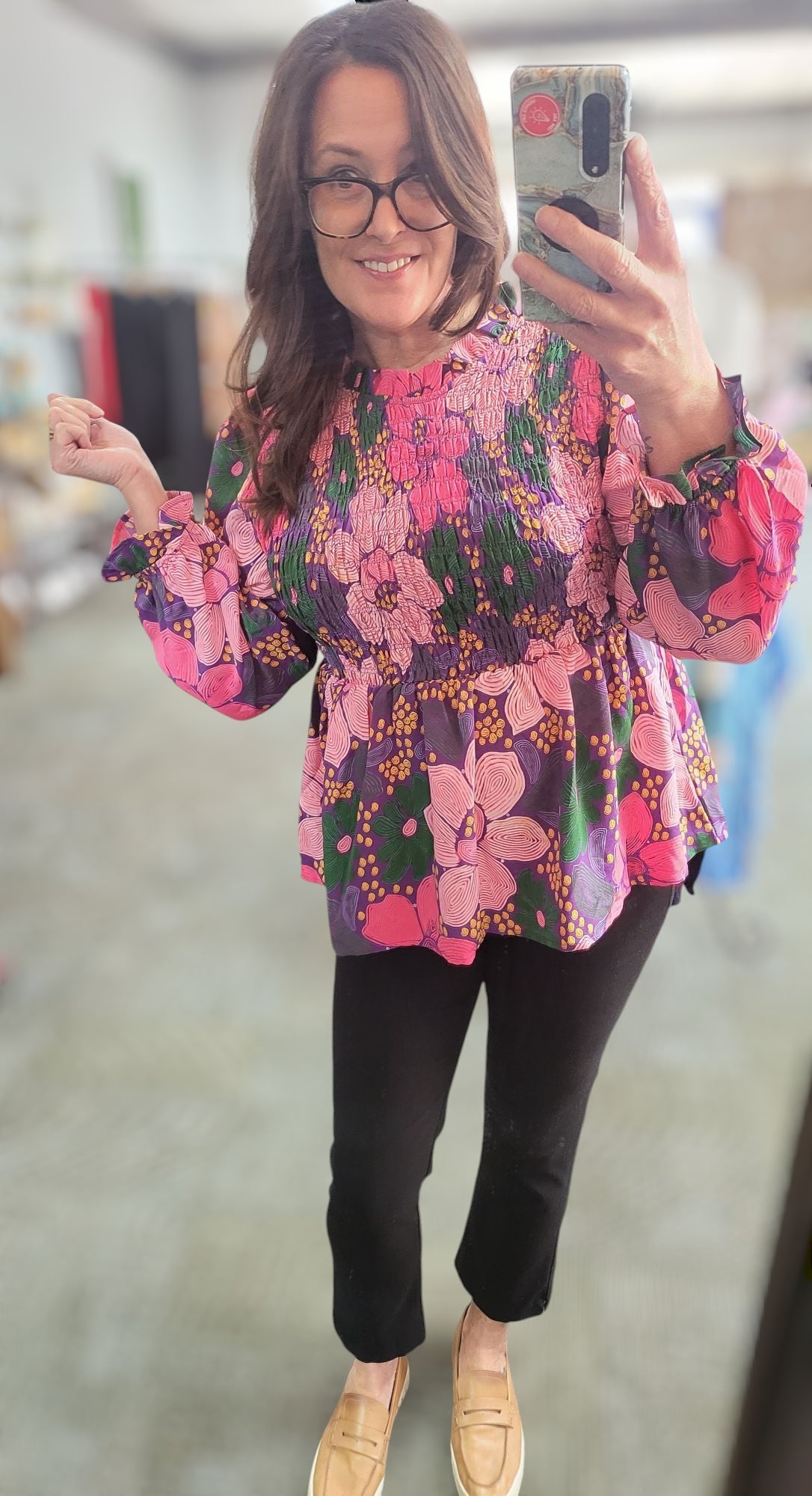Mood Lifter Smocked Top ~Pink & Multicolor