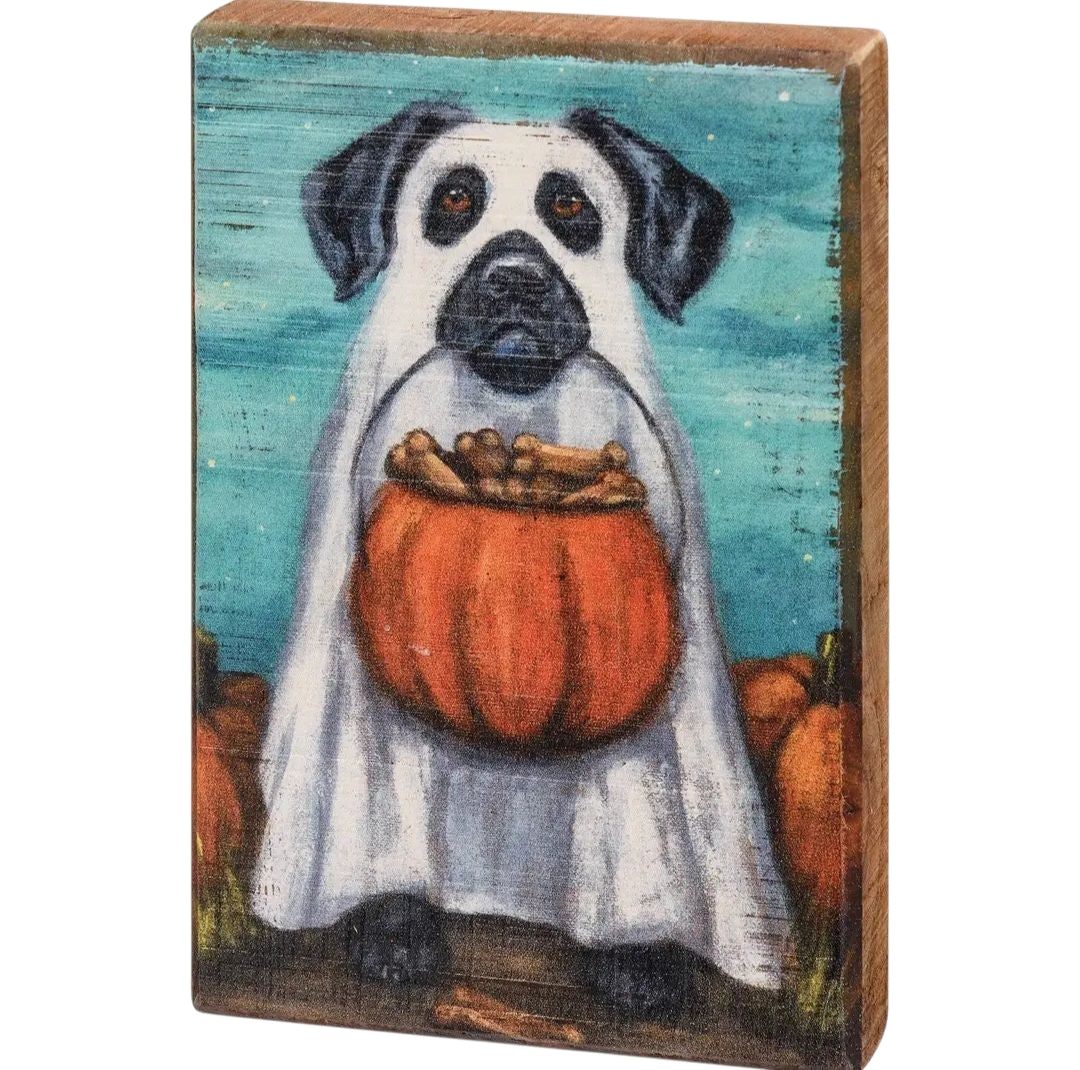 Spooky Dog Wooden Block Shelf Sitter