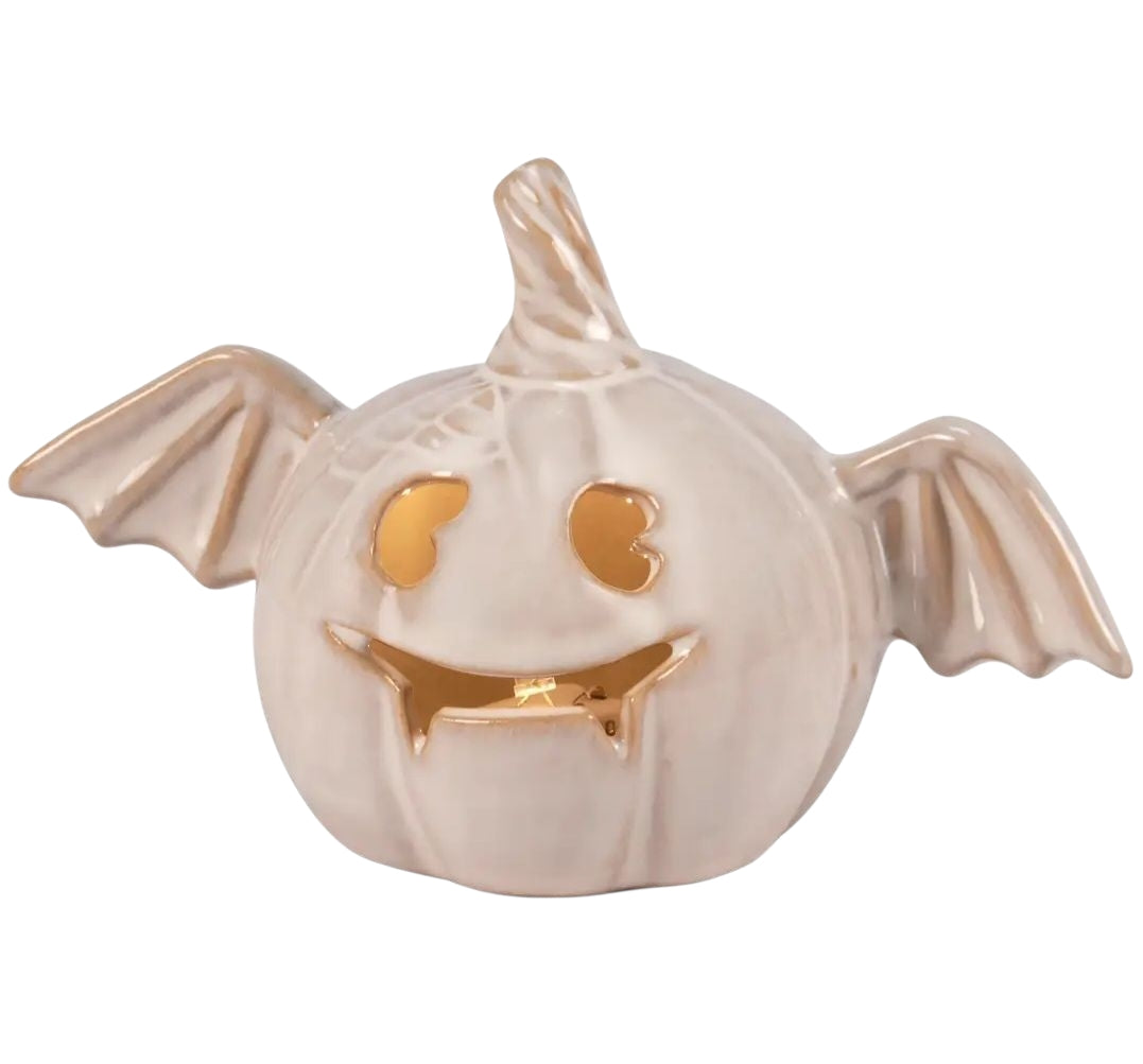 Lighted Pumpkin Bat Ceramic
