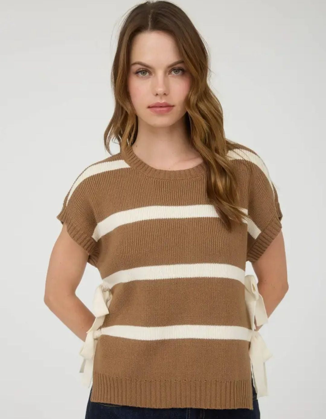Striped Up Side Tie Knit Sweater