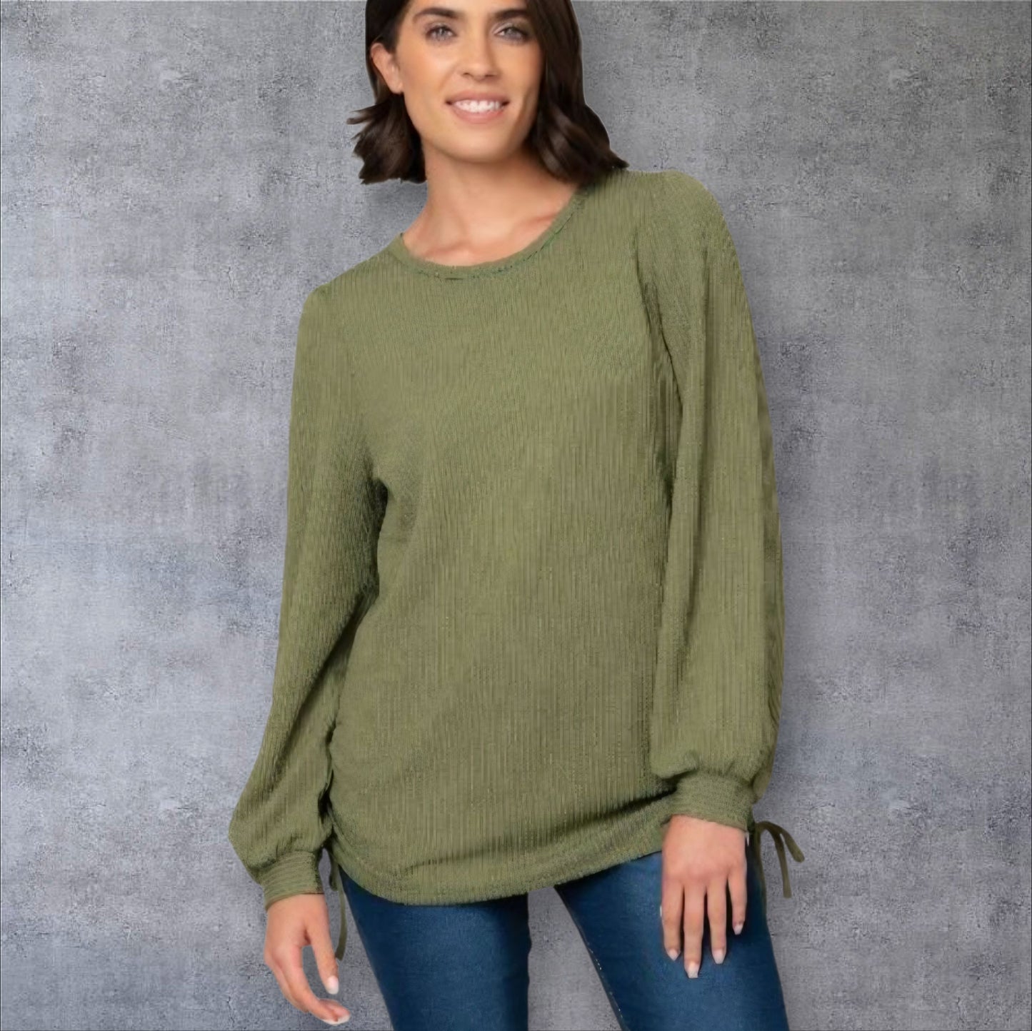 Baby Cable Balloon Sleeve Top w/ Cinching