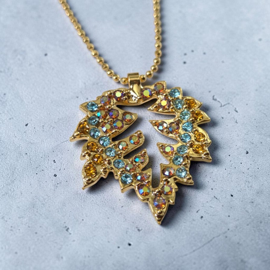 Mariana Leaf Pendant Bubble Necklace - Aurora Borealis