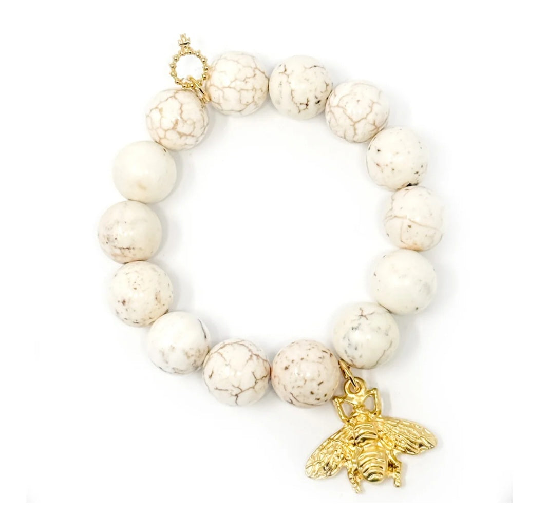 Creamy White Howlite with Gold Bee Charm