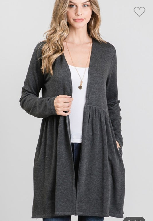 Harper ~  Open front Ruffle Cardigan Charcoal